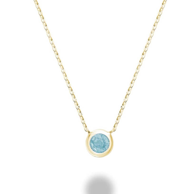 Aquamarine Bezel Set Necklace in 10kt Yellow Gold