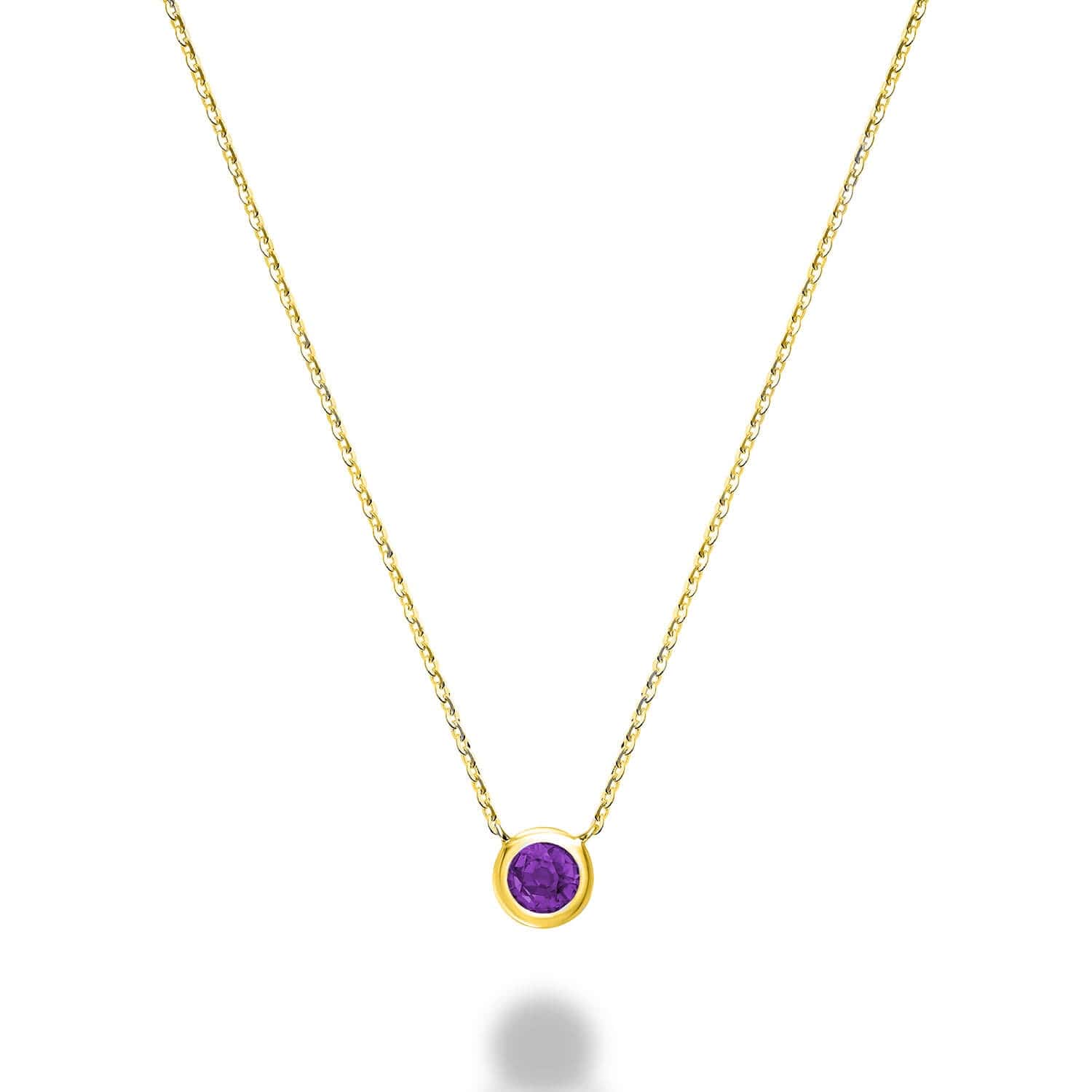Amethyst Necklace - Bezel Set in 10kt Yellow Gold - Front View