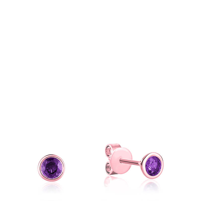 Amethyst Stud Earrings in 10kt Rose Gold, featuring two beautiful round-cut Amethysts set in a classic, secure stud closure. The warm, rosy hue of the 10kt Rose Gold adds a touch of romance and femininity to the earrings, making them a glamorous and eye-catching accessory.