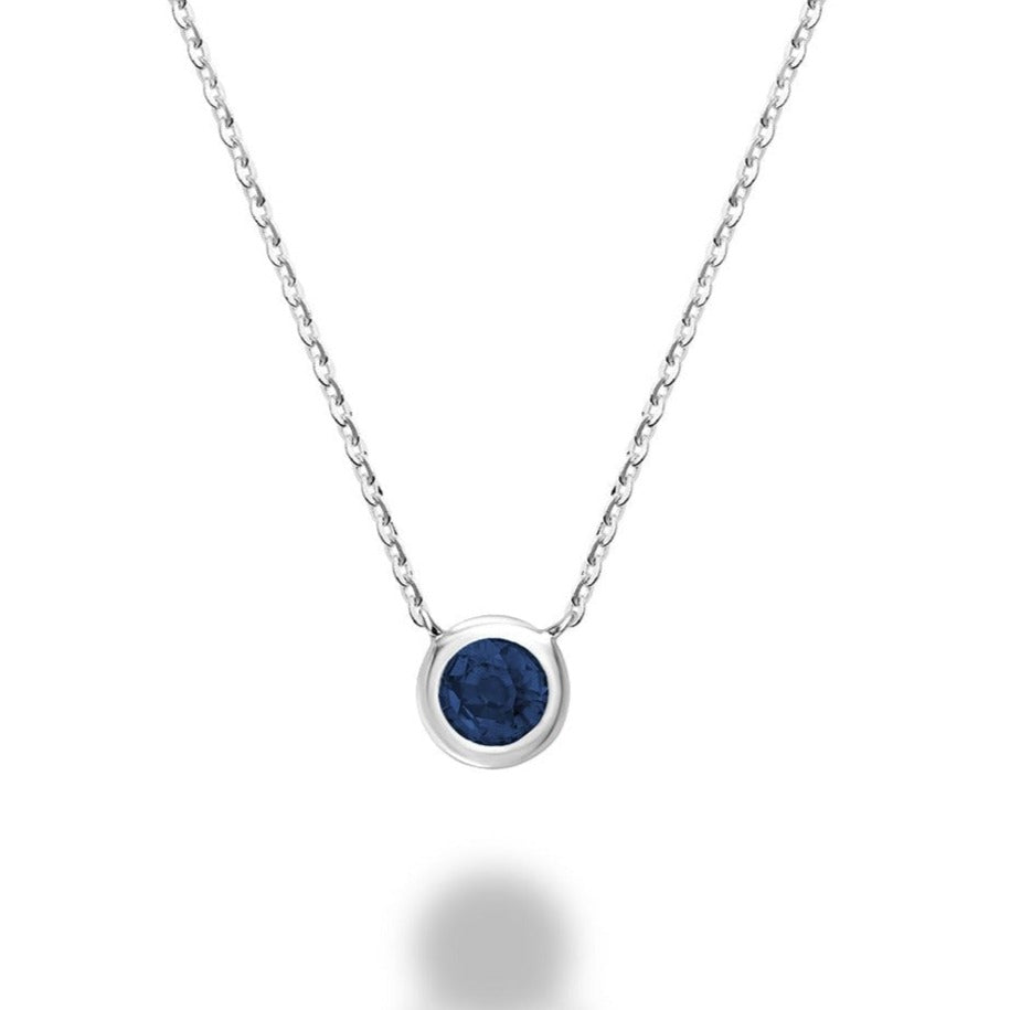 10kt White Gold Blue Sapphire Bezel Set Necklace