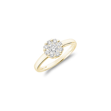 Dazzling yellow gold ring with 0.10ct diamond cluster