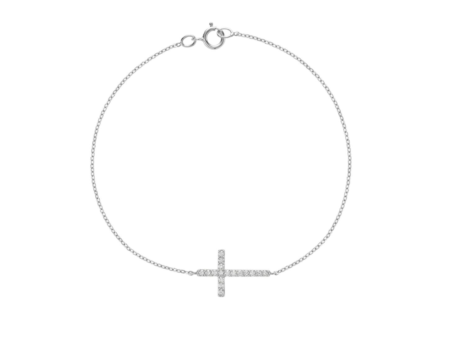 14kt White Gold Diamond Cross Bracelet