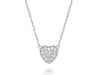 A close-up of a diamond heart necklace made of 14kt white gold. The necklace features a heart-shaped pendant set with sparkling diamonds. The white gold of the necklace is classic and elegant, making it a perfect choice for a woman who wants a timeless piece of jewelry.
