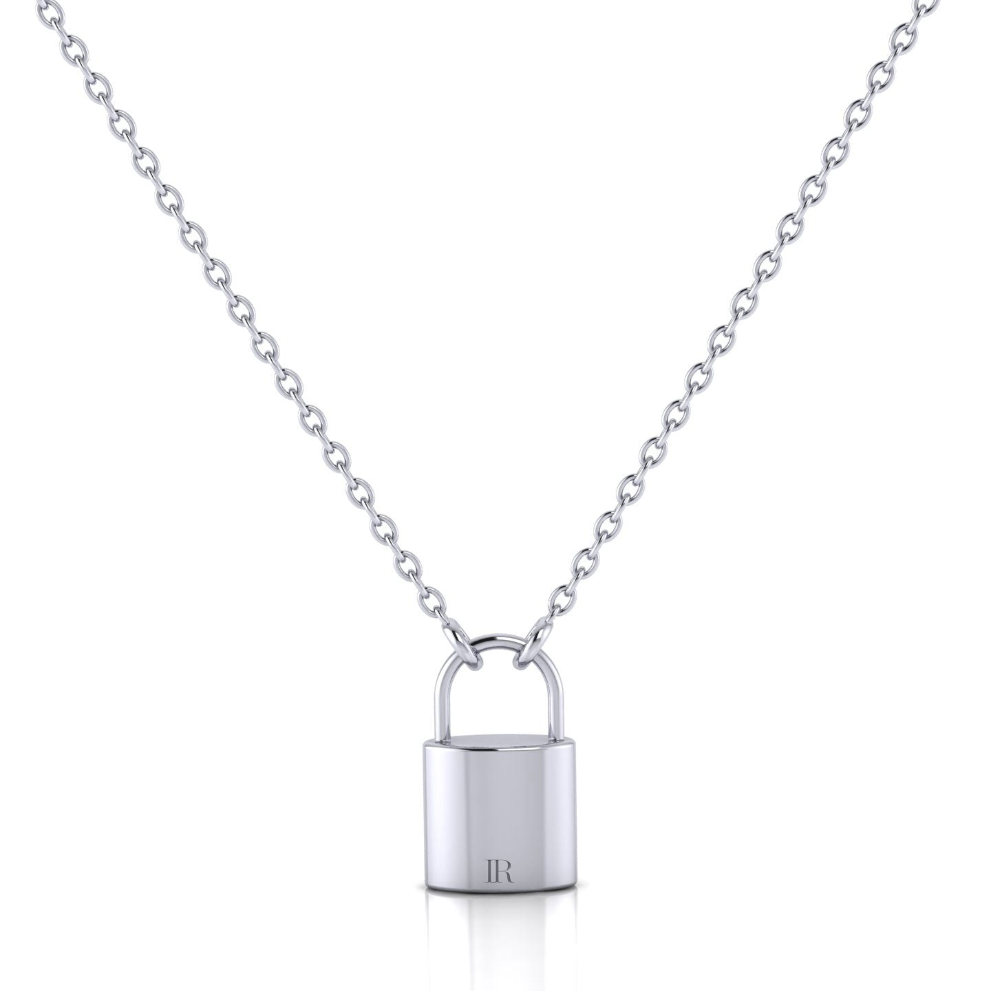 Back view of the Emory Padlock Pendant in sterling silver, showcasing its fine craftsmanship and lustrous sterling silver surface.