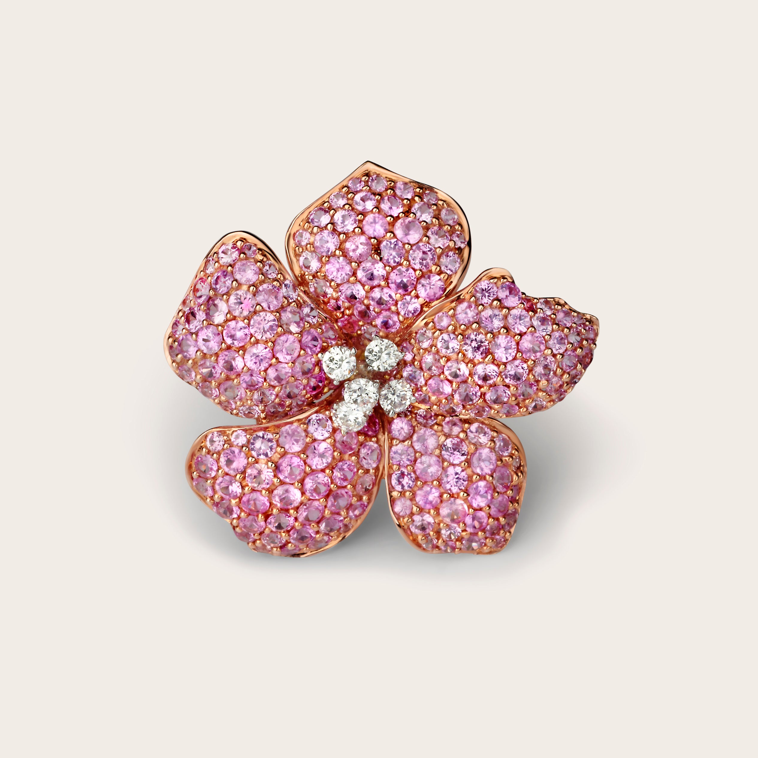 Pink Gold Pink Sapphire Flower Ring of 18kt Gold