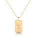 A close-up of an Elon Squadra Pendant in 14kt yellow gold. The pendant features a bold E logo in a sleek, modern font.