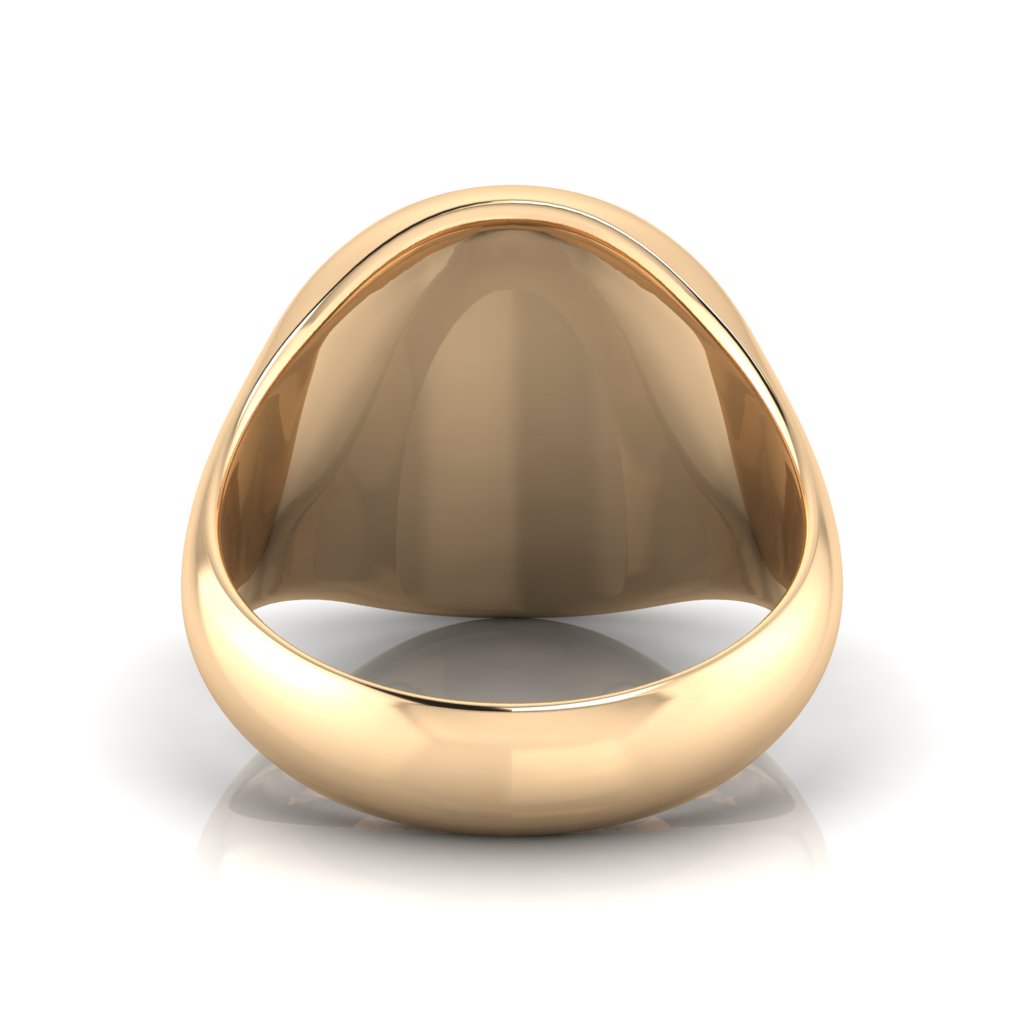 This image shows the back view of the Elon University Statement Class Ring in 14kt yellow gold.
