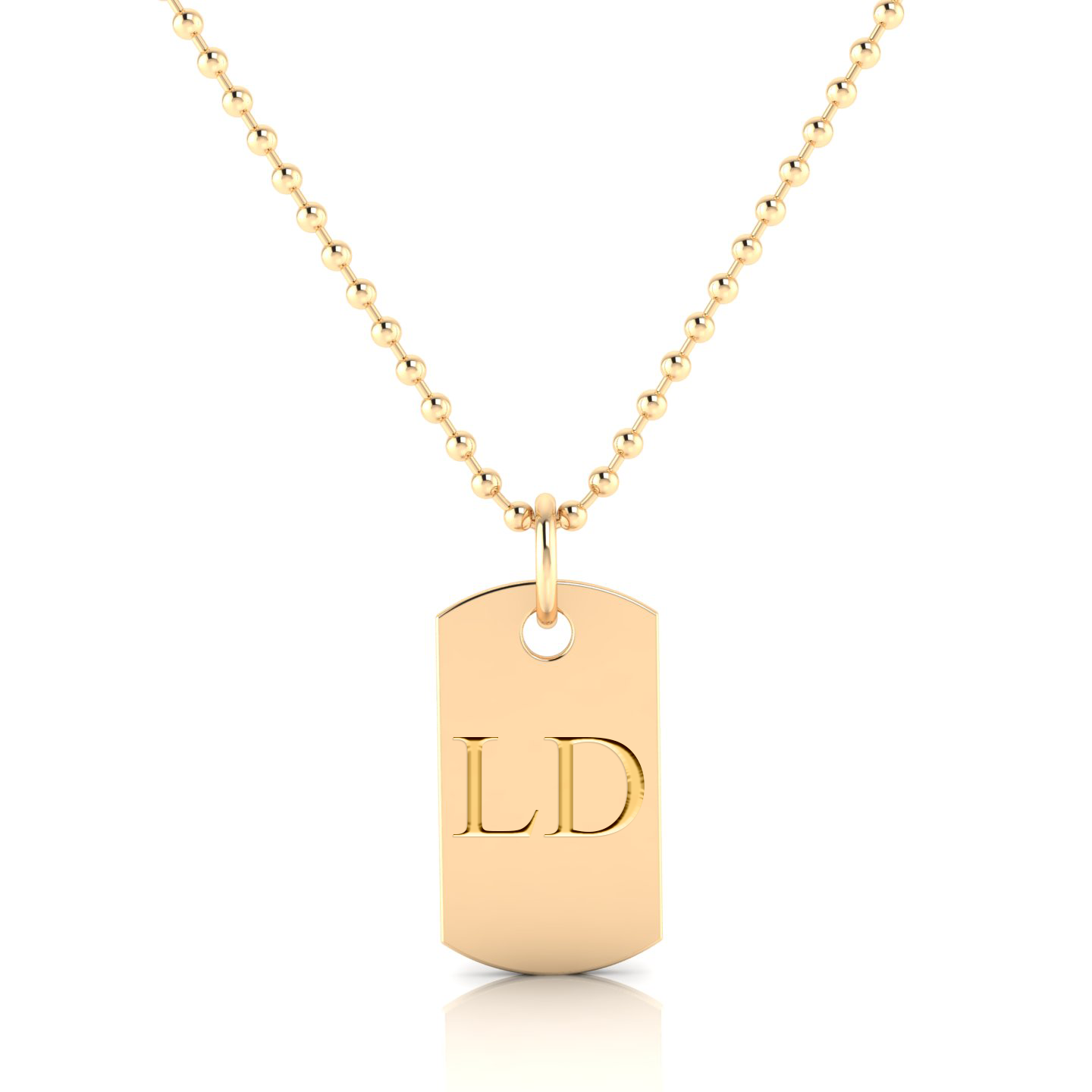 14kt Yellow Gold Classic Large Tag Pendant with Times Roman Font Engraving