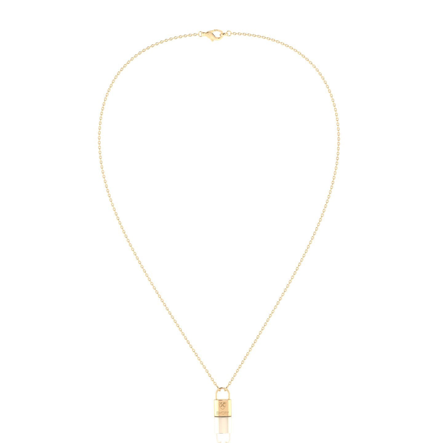 The Emory Padlock Pendant in 14kt yellow gold - a symbol of academic excellence rendered in exquisite yellow gold.