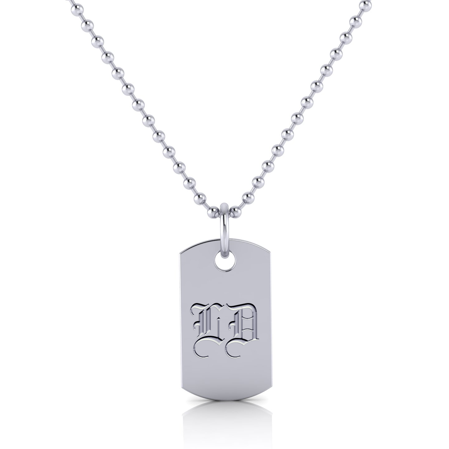 Engravable Sterling Silver Diamond Dog Tag Pendant for Men & Chain Necklace