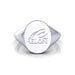 A close-up of an Elon University Oval Heritage Class Ring in sterling silver.